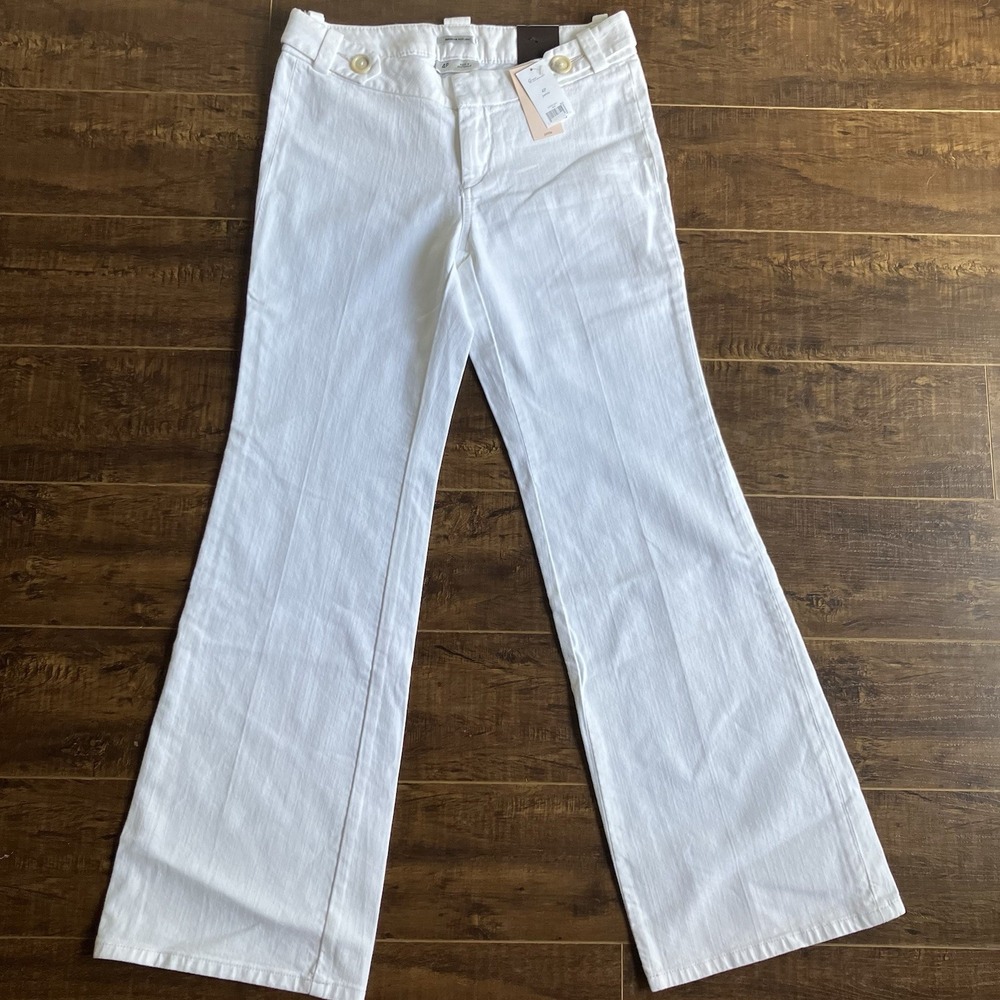 NWT Banana Republic Classic Fit Trouser Leg Denim Pants White 4P Petite Flare - Picture 4 of 7